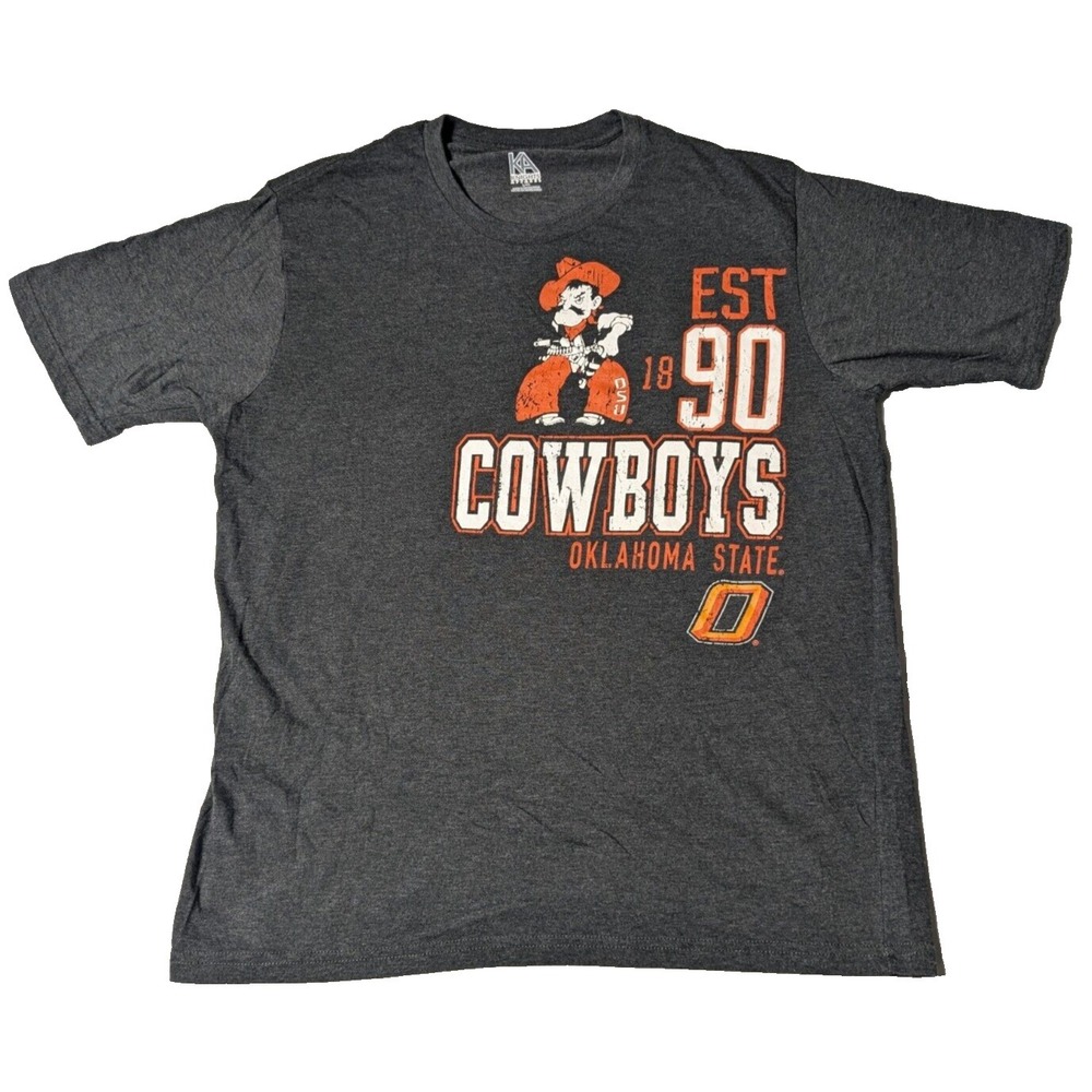 OKLAHOMA STATE COWBOYS Men Large Gray Cotton Blend‎ T-Shirt